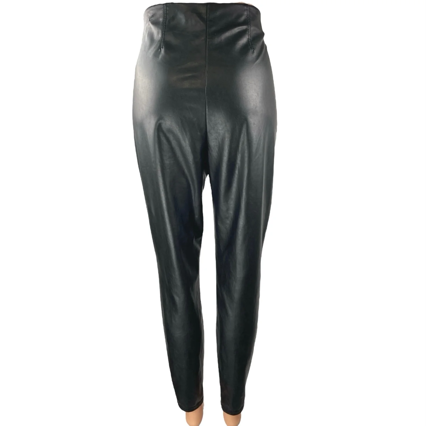 Aritzia Babaton Women's Black Faux Leather Vegan Tapered Trousers Pants Size 10 - Image 3