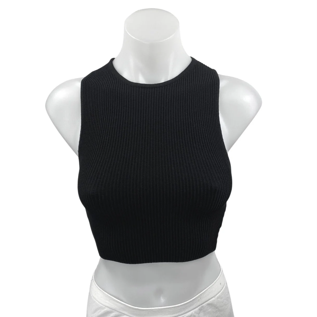 Aritzia Babaton Women's Black Sleeveless Ribbed Knit Racerback Crop Tank Top XS