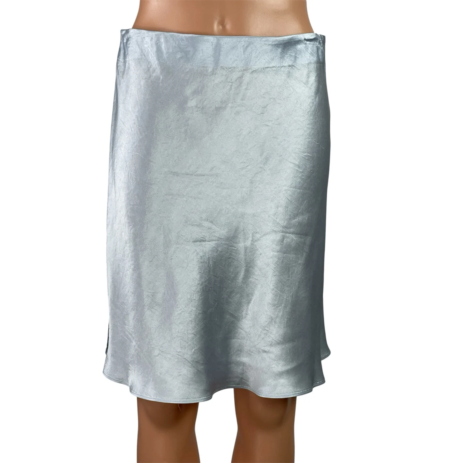 Aritzia Babaton Womens Blue Silk Satin Elastic Waist Straight Mini Slip Skirt 10