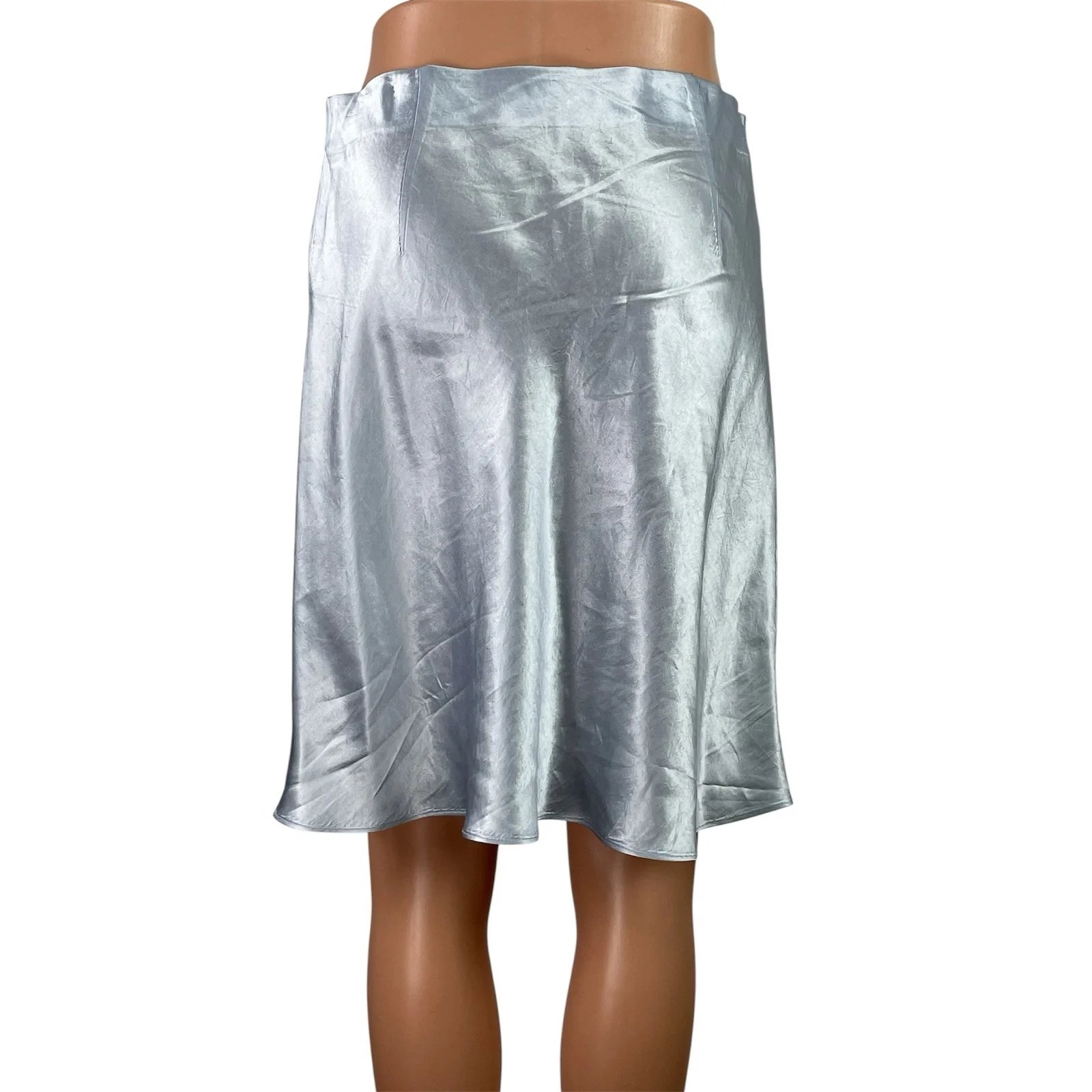Aritzia Babaton Womens Blue Silk Satin Elastic Waist Straight Mini Slip Skirt 10 - Image 3