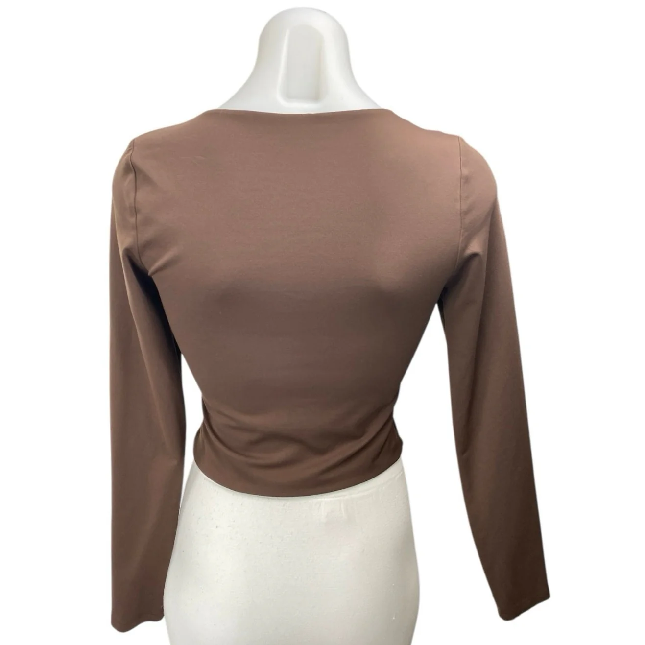 Aritzia Babaton Women's Brown Plunge V-neck Long Sleeve Slim Crop Blouse Top M - Image 2