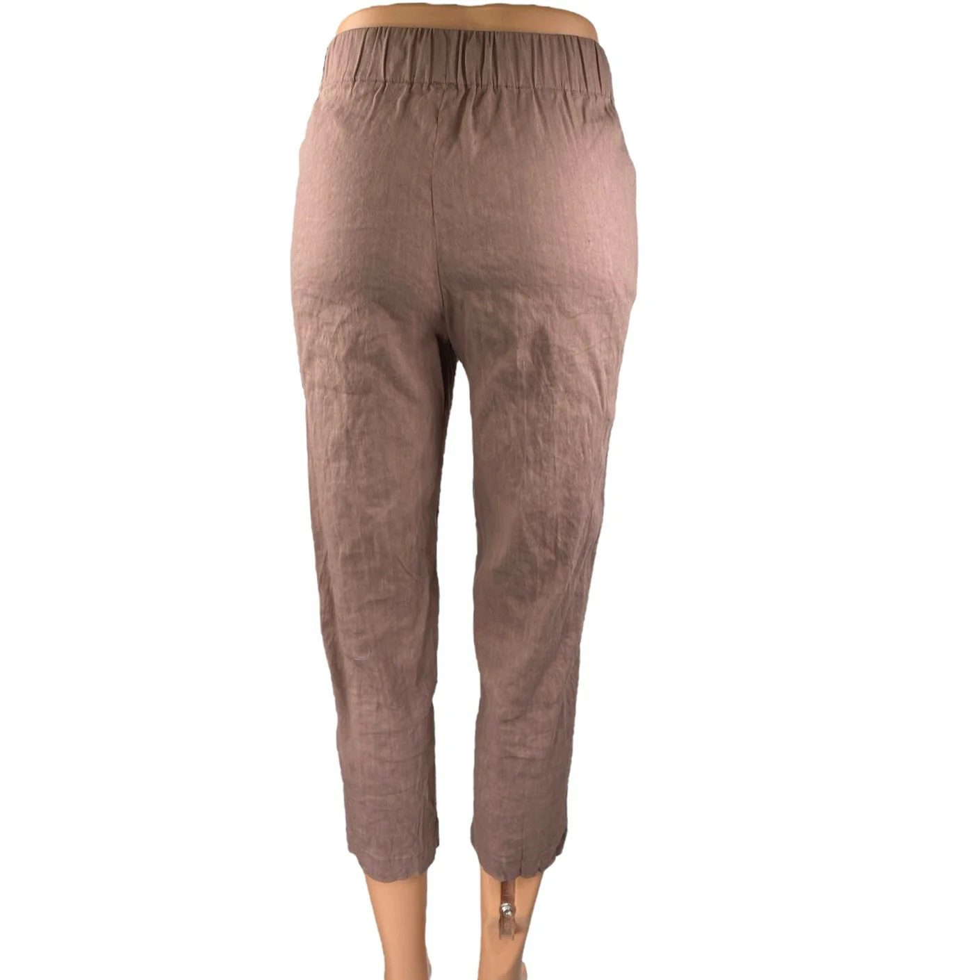 Aritzia Babaton Women's Brown Tan Linen Skinny Mid Rise Crop Trousers Pants XXS - Image 3