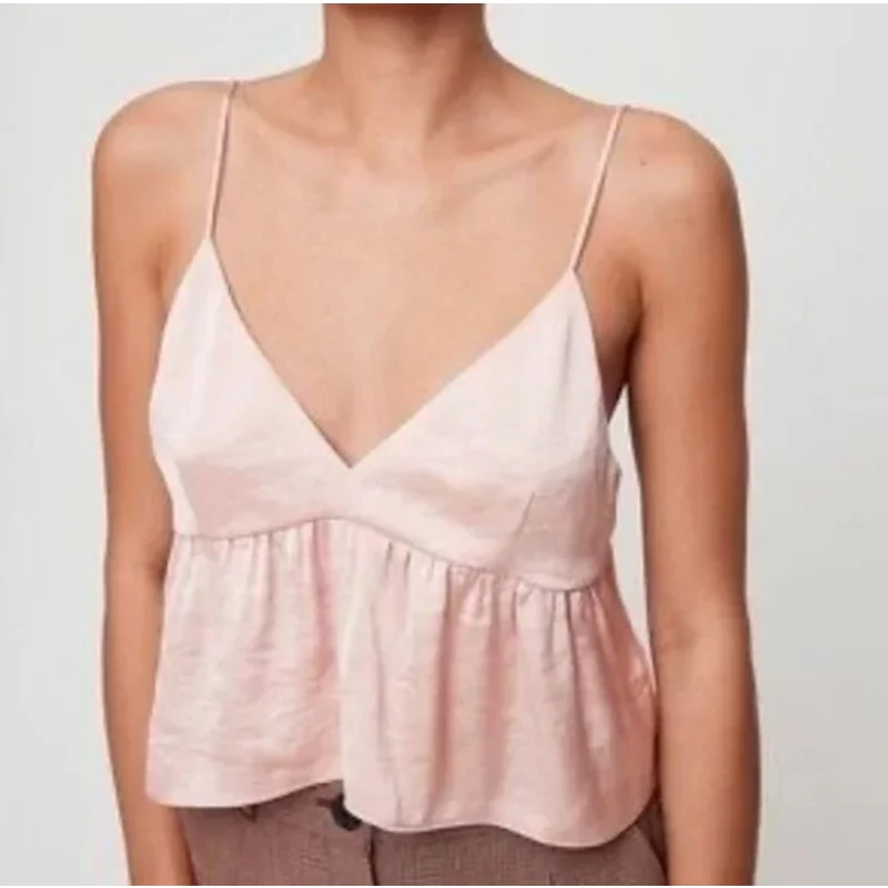 Aritzia Little Moon Pink Sleeveless V Neck Cami Camisole Tank Crop Top Size XS - Image 3