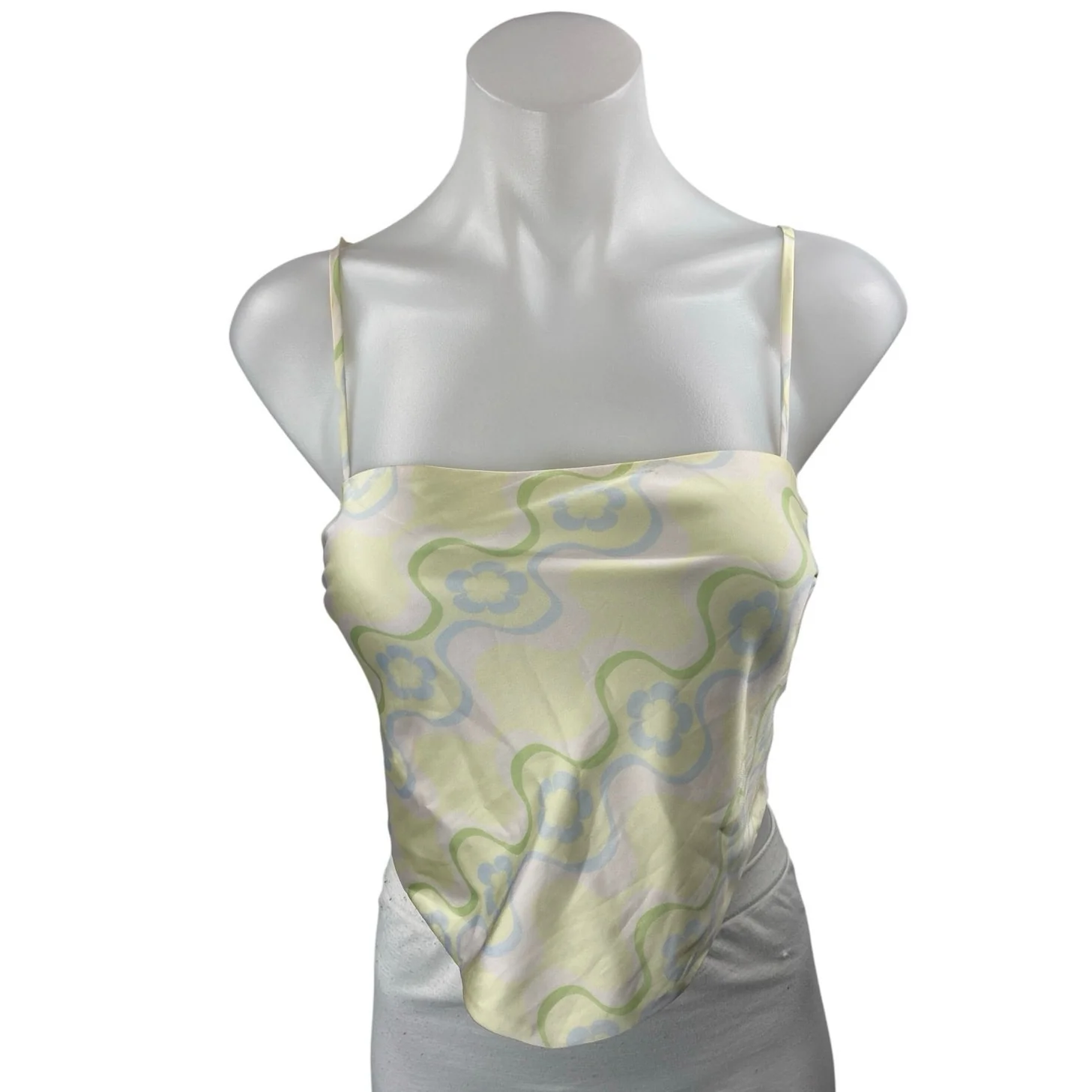 Aritzia Sun Deh Yellow Floral Silk Satin Tie Cami Camisole Tank Top Size XS