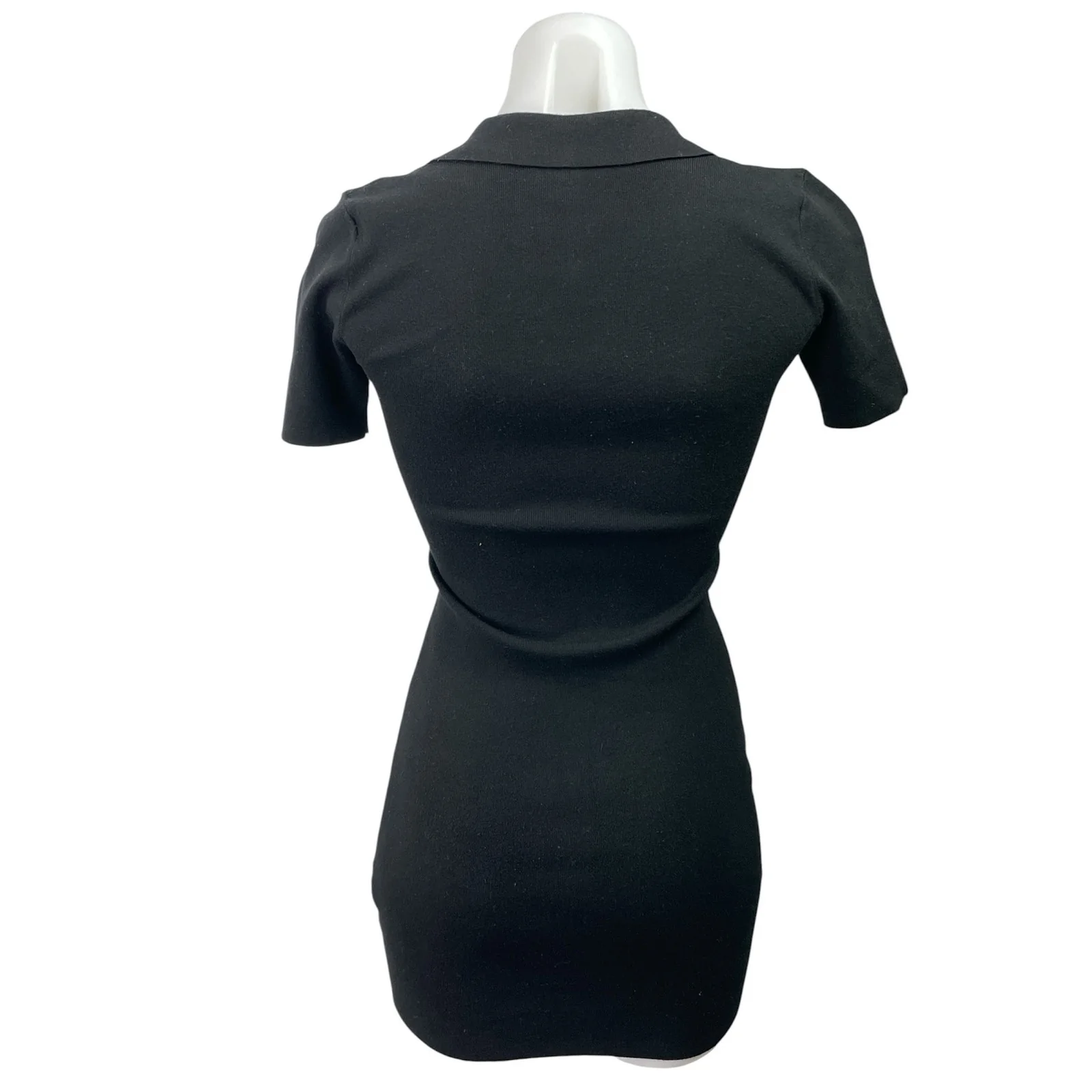 Aritzia Sunday Best Black Short Sleeve Rib Knit Button Up Mini Bodycon Dress 2XS - Image 3