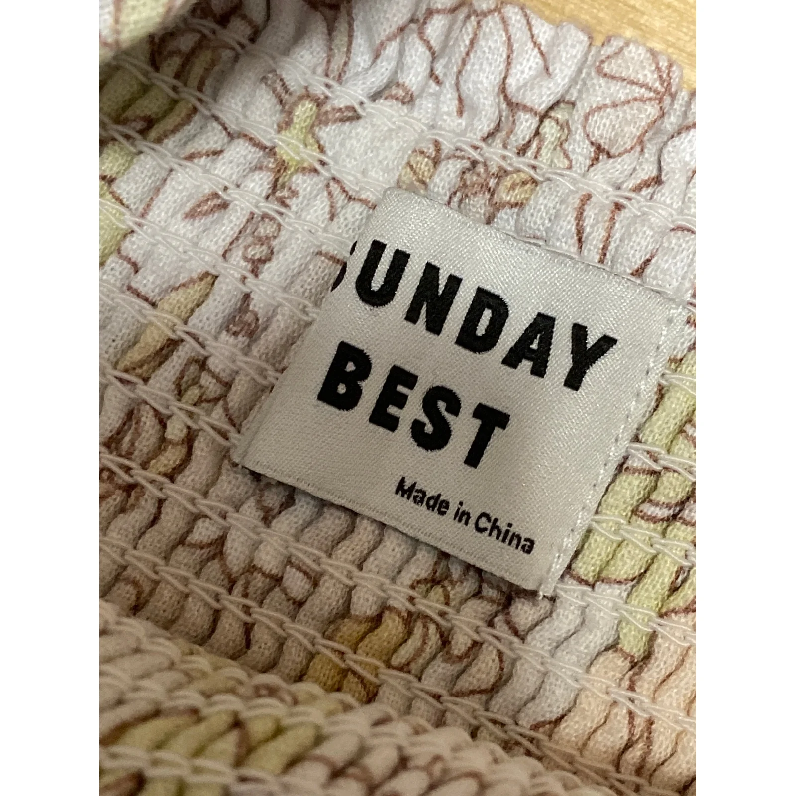 Aritzia Sunday Best Cream Floral Smocked Short Puff Sleeve Mini A-Line Dress S - Image 3