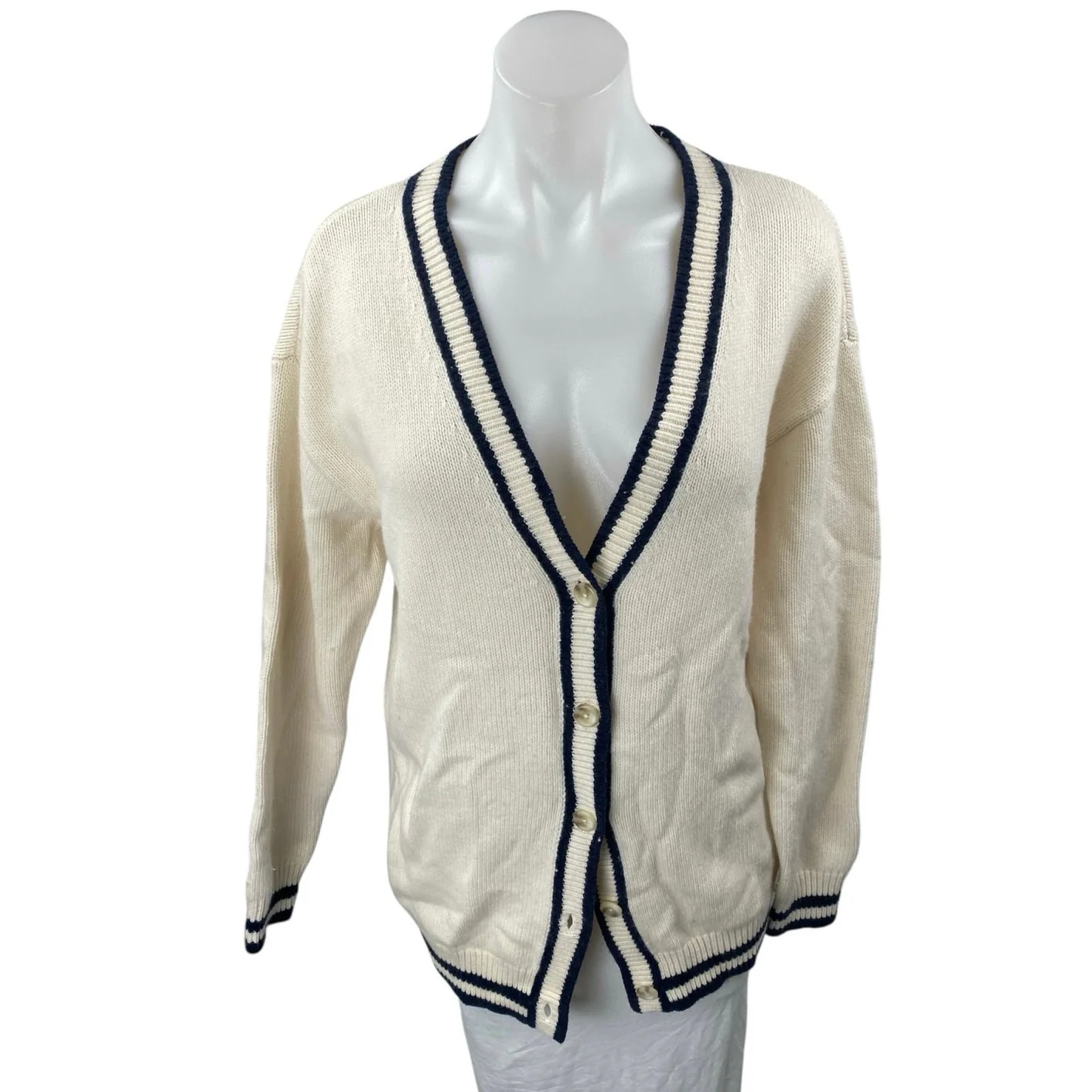 Aritzia Sunday Best Cream V-Neck Button Long Sleeve Knit Cardigan Sweater Top XS