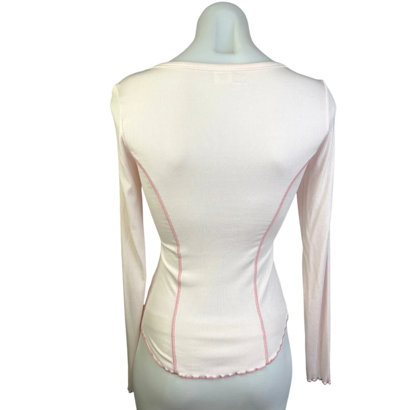 Aritzia Sunday Best Pink Ribbed Scoop Neck Long Sleeve Shirt Sweater Top Size XS - Image 2