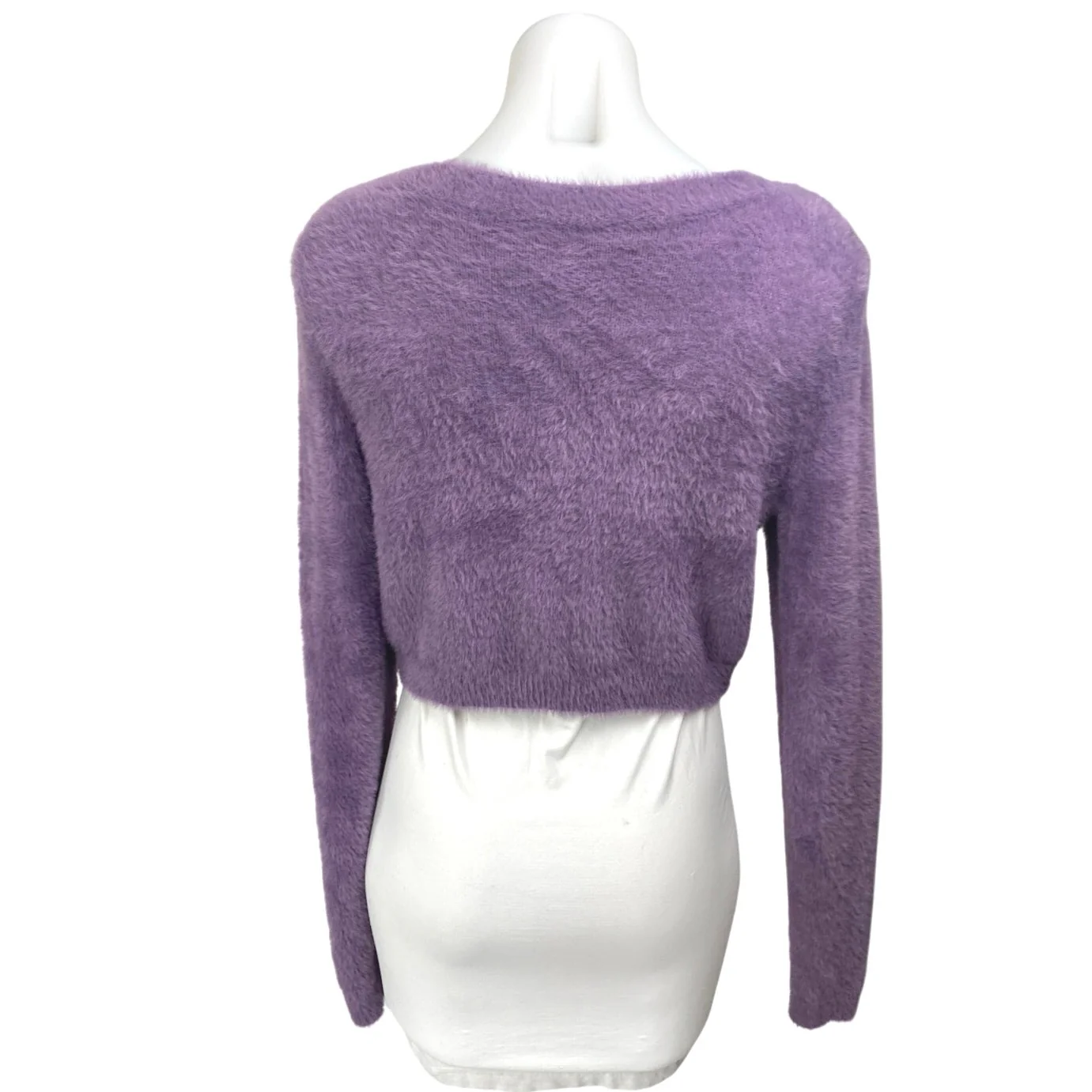 Aritzia Sunday Best Purple Fuzzy Faux Fur Button Crop Cardigan Sweater Top Sz M - Image 2