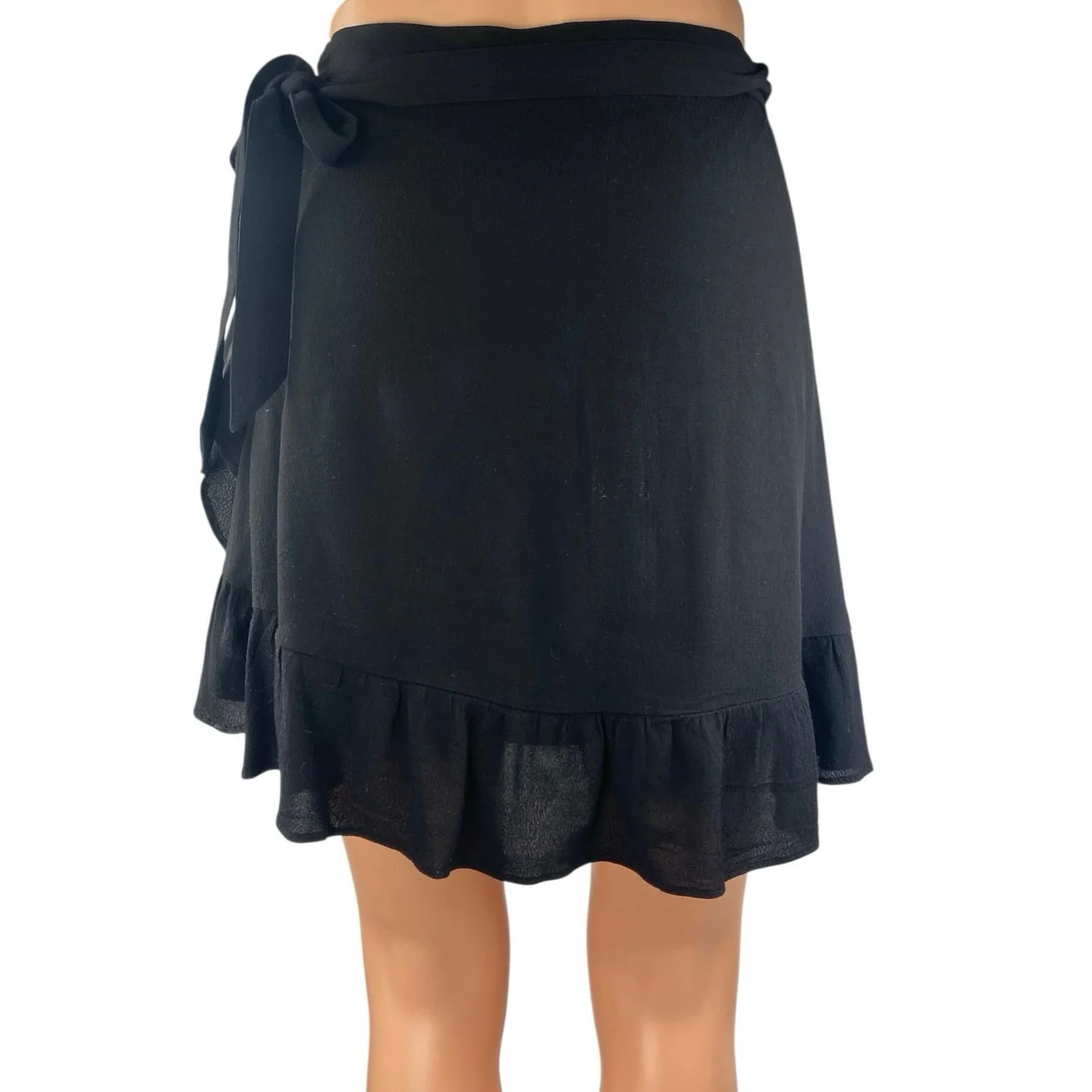 Aritzia Sunday Best Women's Black Ruffle Flowy Side Tie Wrap Mini Skirt Size M - Image 3