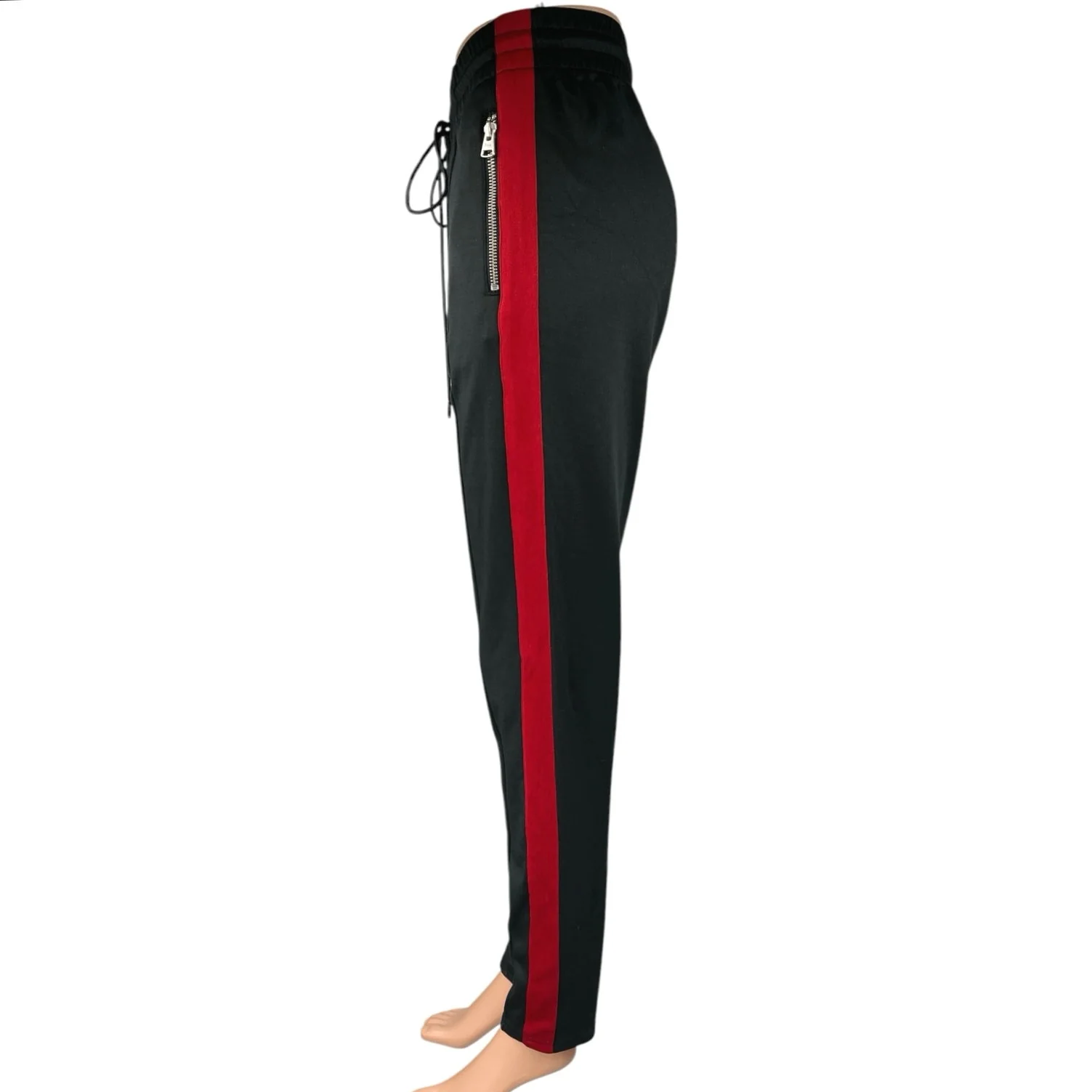 Aritzia TNA Black Red Elastic Waist Zipped Hem Pull On Trouser Sweat Pants Sz XS - Image 3