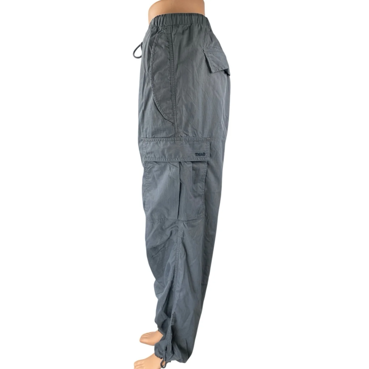Aritzia TNA Blue Elastic Waist Drawstring Windbreaker Cargo Jogger Pants Size M - Image 2