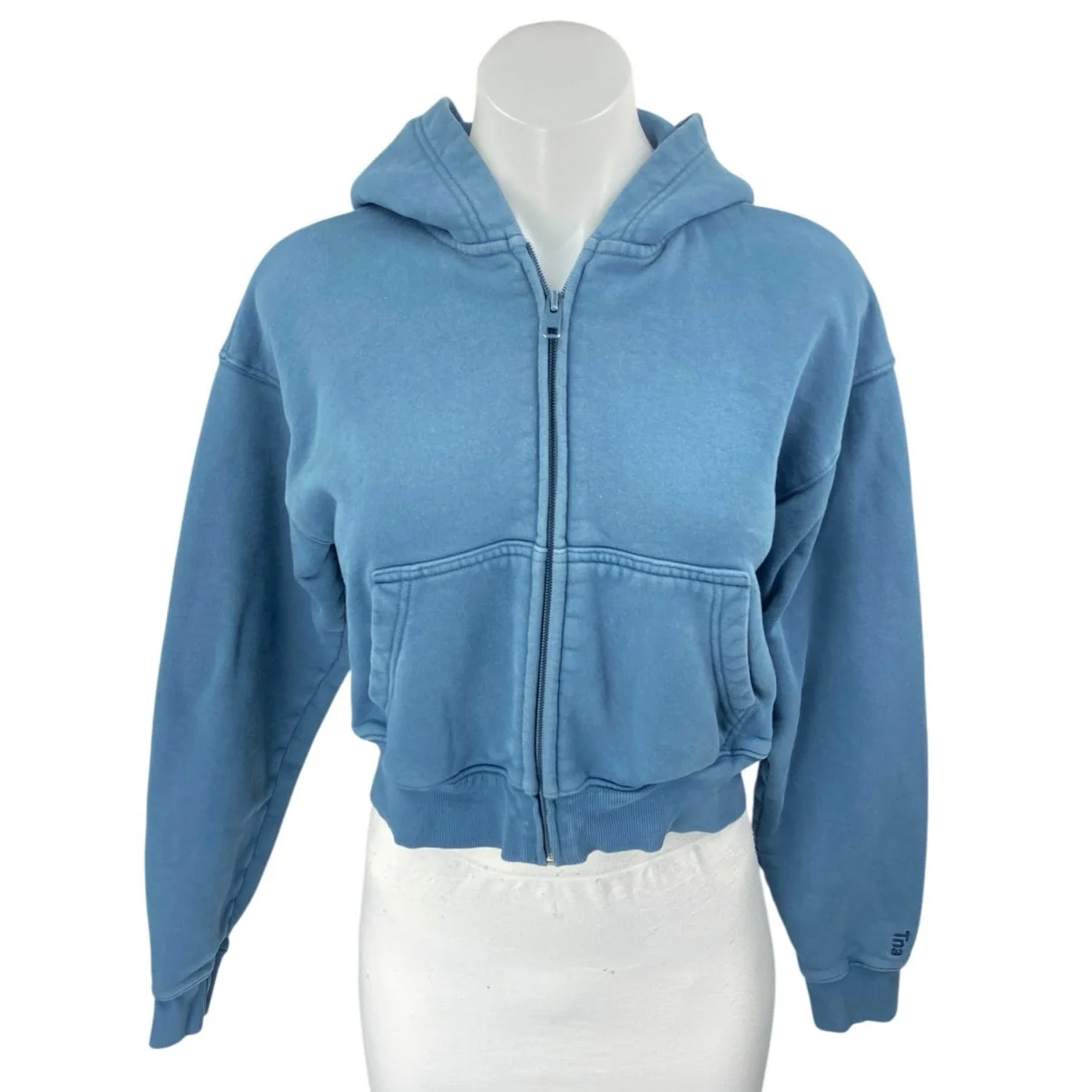 Aritzia TNA Cozy Blue Long Sleeve Hoodie Hooded Fleece Zip Crop Sweatshirt 2XS