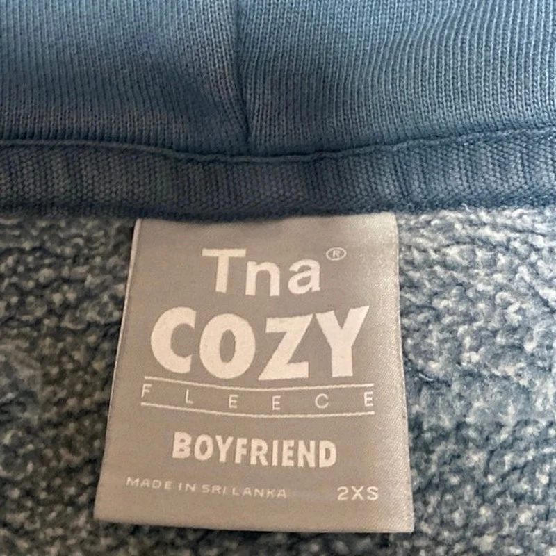 Aritzia TNA Cozy Blue Long Sleeve Hoodie Hooded Fleece Zip Crop Sweatshirt 2XS - Image 3