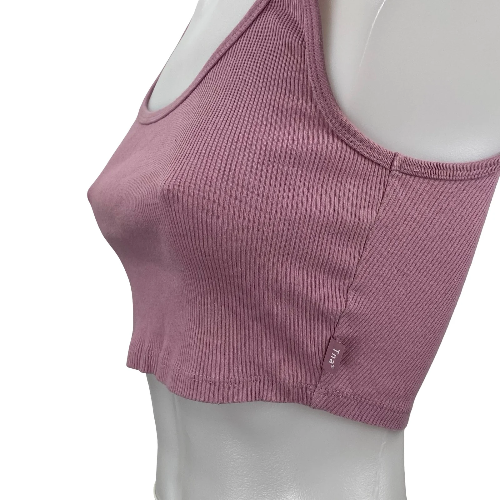 Aritzia TNA Pink Sculpt Ribbed Knit Sleeveless Scoop Cami Tank Crop Top Size S - Image 3