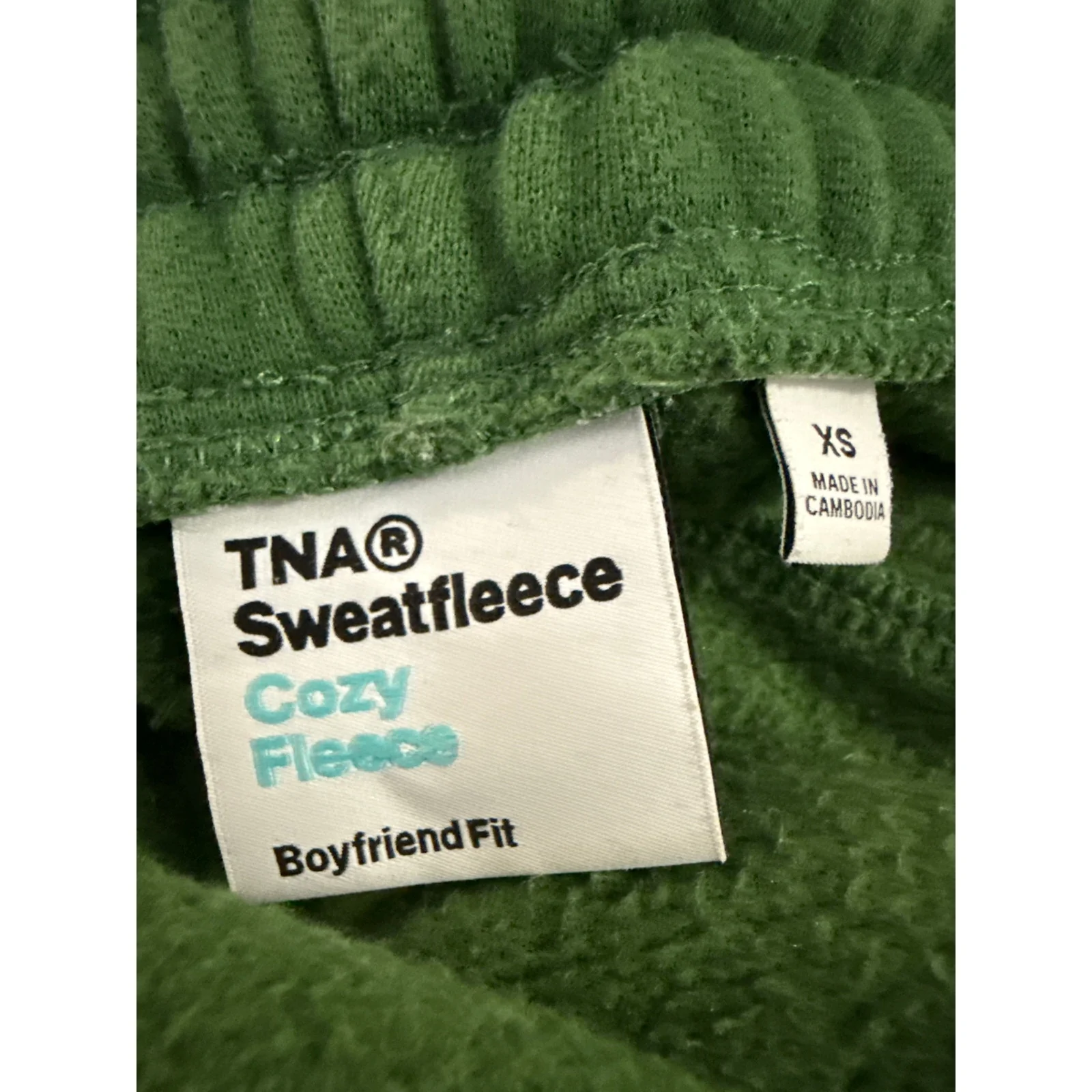 Aritzia TNA Sweatfleece Green Elastic Waist Wide Leg Trousers Sweatpants Size XS - Image 4