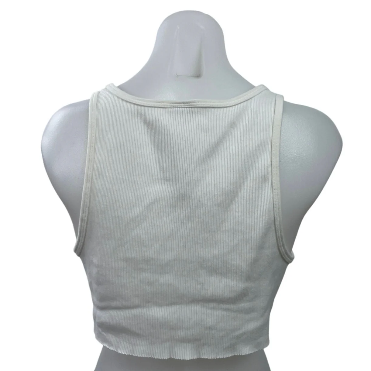 Aritzia TNA White Scoop Neck Ribbed Knit Sleeveless Tank Cami Crop Top Size S - Image 3