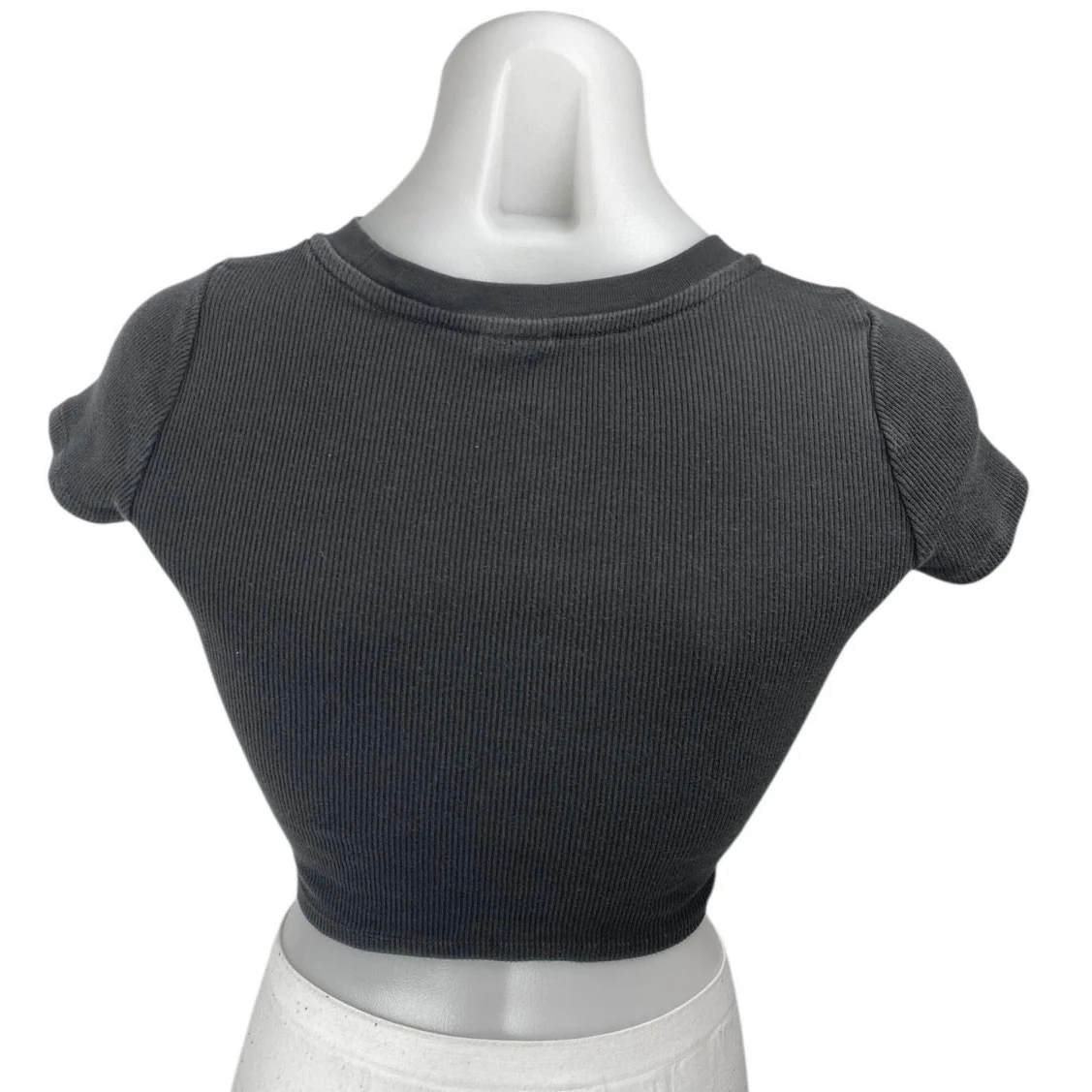 Aritzia TNA Women Black Sculpt Short Sleeve Ribbed Knit T Shirt Tee Crop Top XXS - Image 2