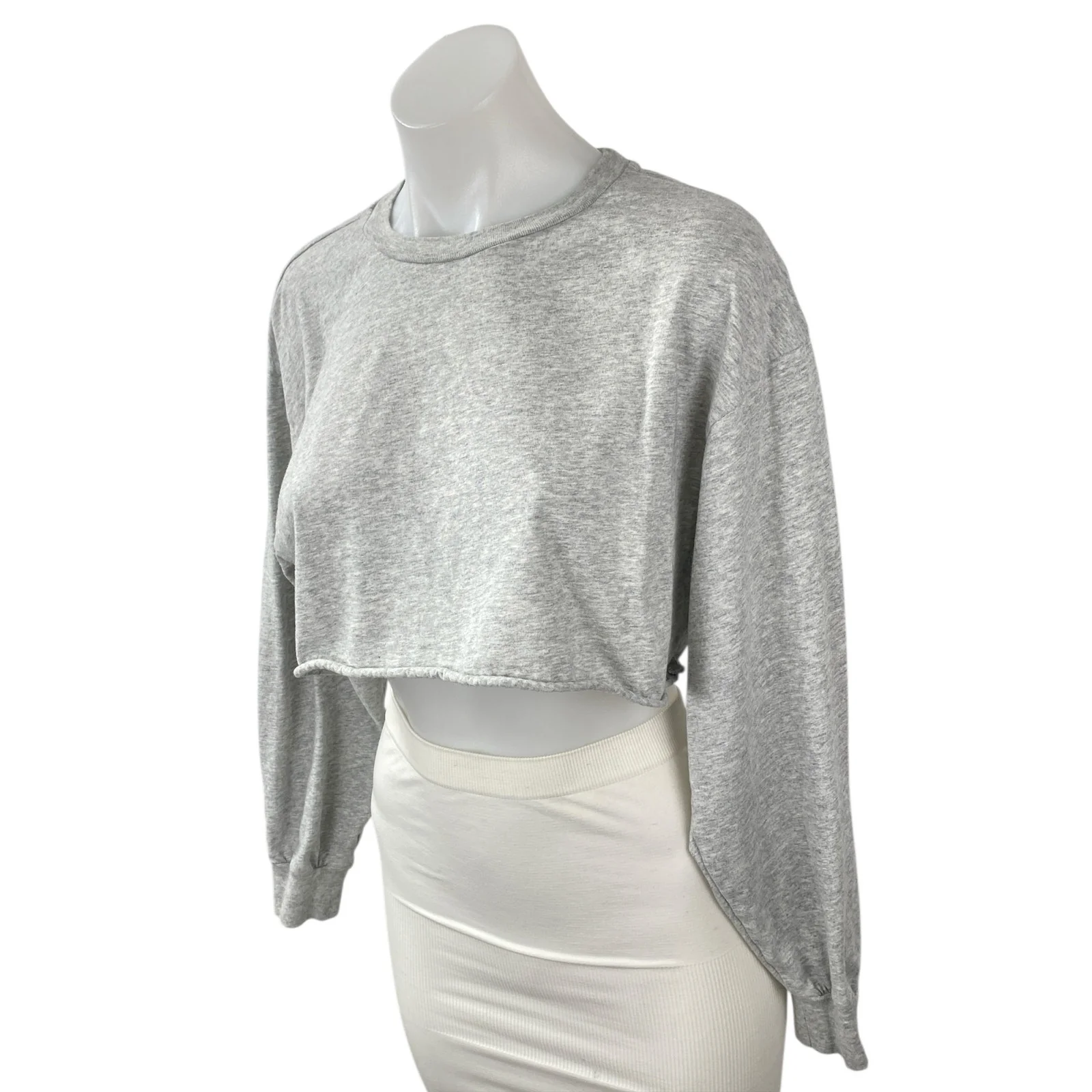 Aritzia TNA Women's Gray Long Sleeve Crew Neck Boxy Cropped Sweatshirt Top Sz S - Image 3