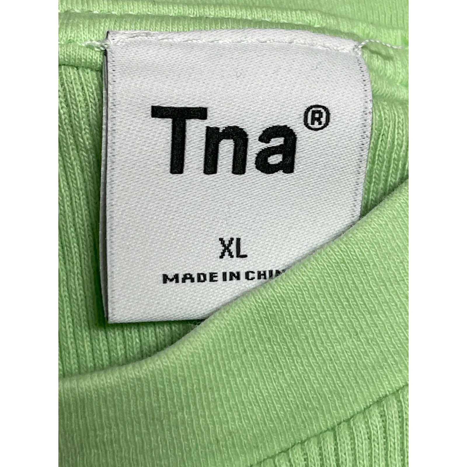 Aritzia TNA Women's Green Ribbed Knit Sculpt Short Sleeve T Shirt Crop Top Sz XL - Image 3