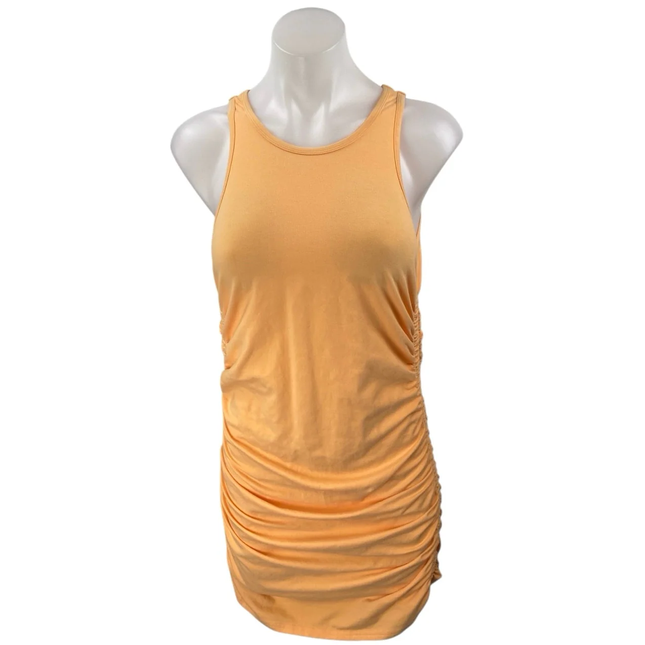 Aritzia TNA Women's Orange Ruched Tie Sleeveless Cami Mini Bodycon Tank Dress L