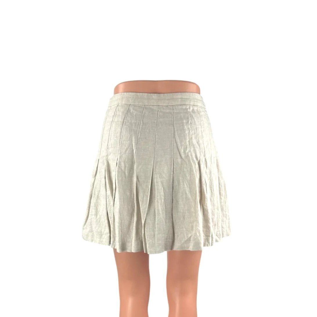 Aritzia Wilfred Beige 100% Linen High Waisted A Line Pleated Mini Skirt Size 2 - Image 3