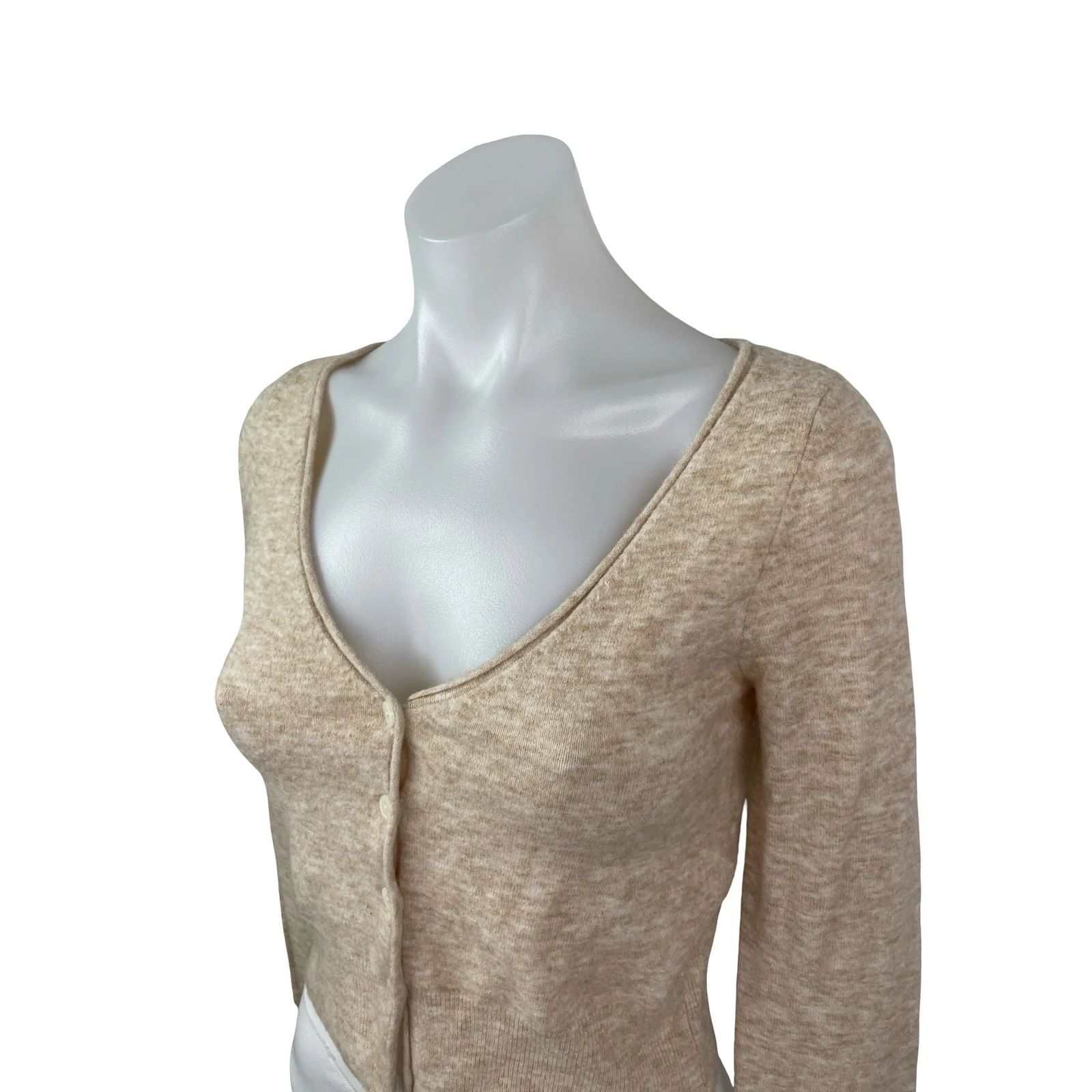 Aritzia Wilfred Beige Wool Cashmere Long Sleeve Button Crop Cardigan Sweater S - Image 2
