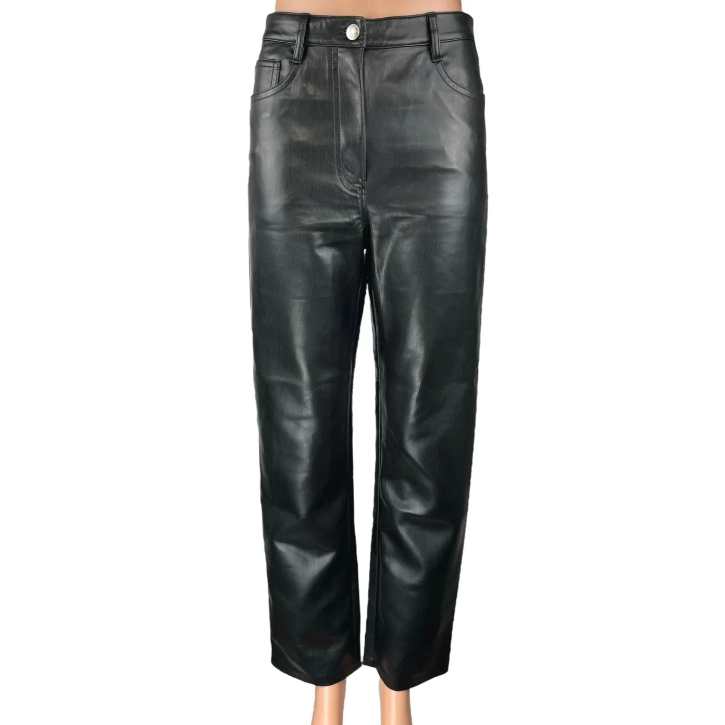 Aritzia Wilfred Black Faux Vegan Leather High Waist Straight Wide Leg Pants Sz 4