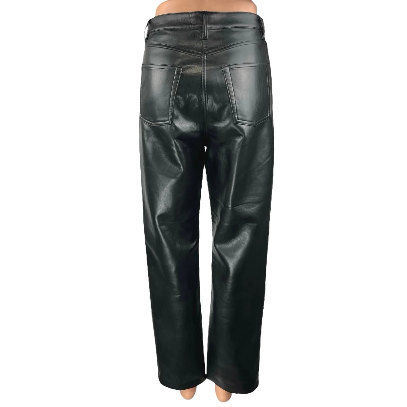 Aritzia Wilfred Black Faux Vegan Leather High Waist Straight Wide Leg Pants Sz 4 - Image 3