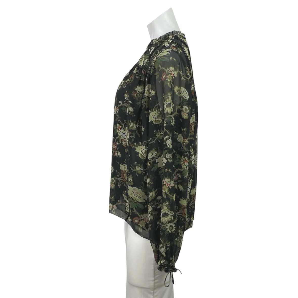 Aritzia Wilfred Black Floral Long Sleeve Chiffon Mesh Ruffle Blouse Top Size S - Image 2