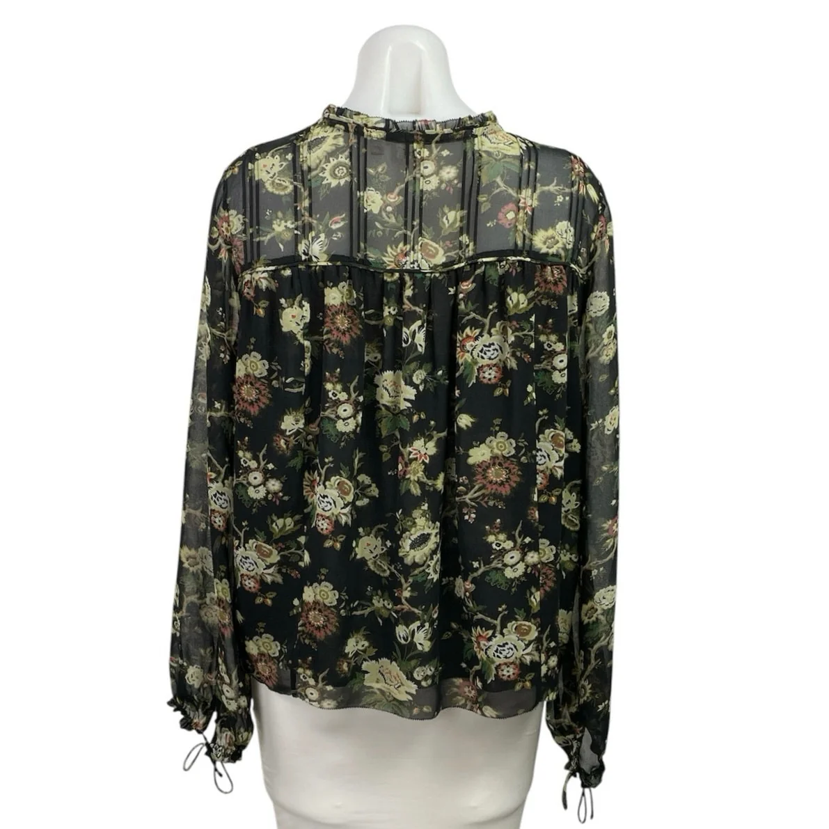 Aritzia Wilfred Black Floral Long Sleeve Chiffon Mesh Ruffle Blouse Top Size S - Image 3