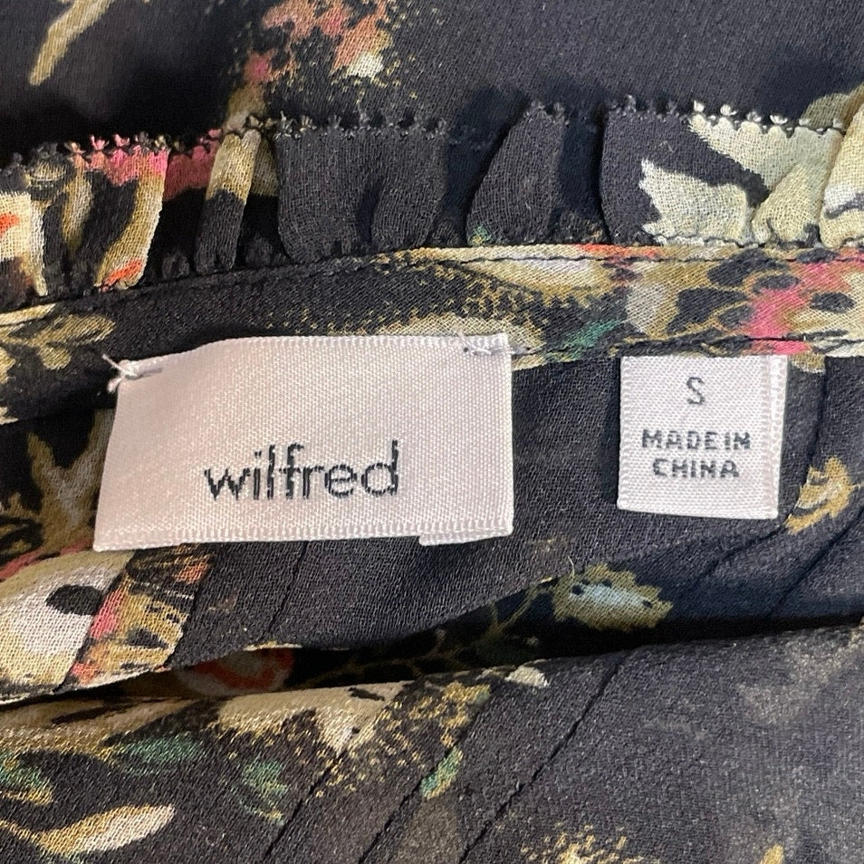 Aritzia Wilfred Black Floral Long Sleeve Chiffon Mesh Ruffle Blouse Top Size S - Image 4