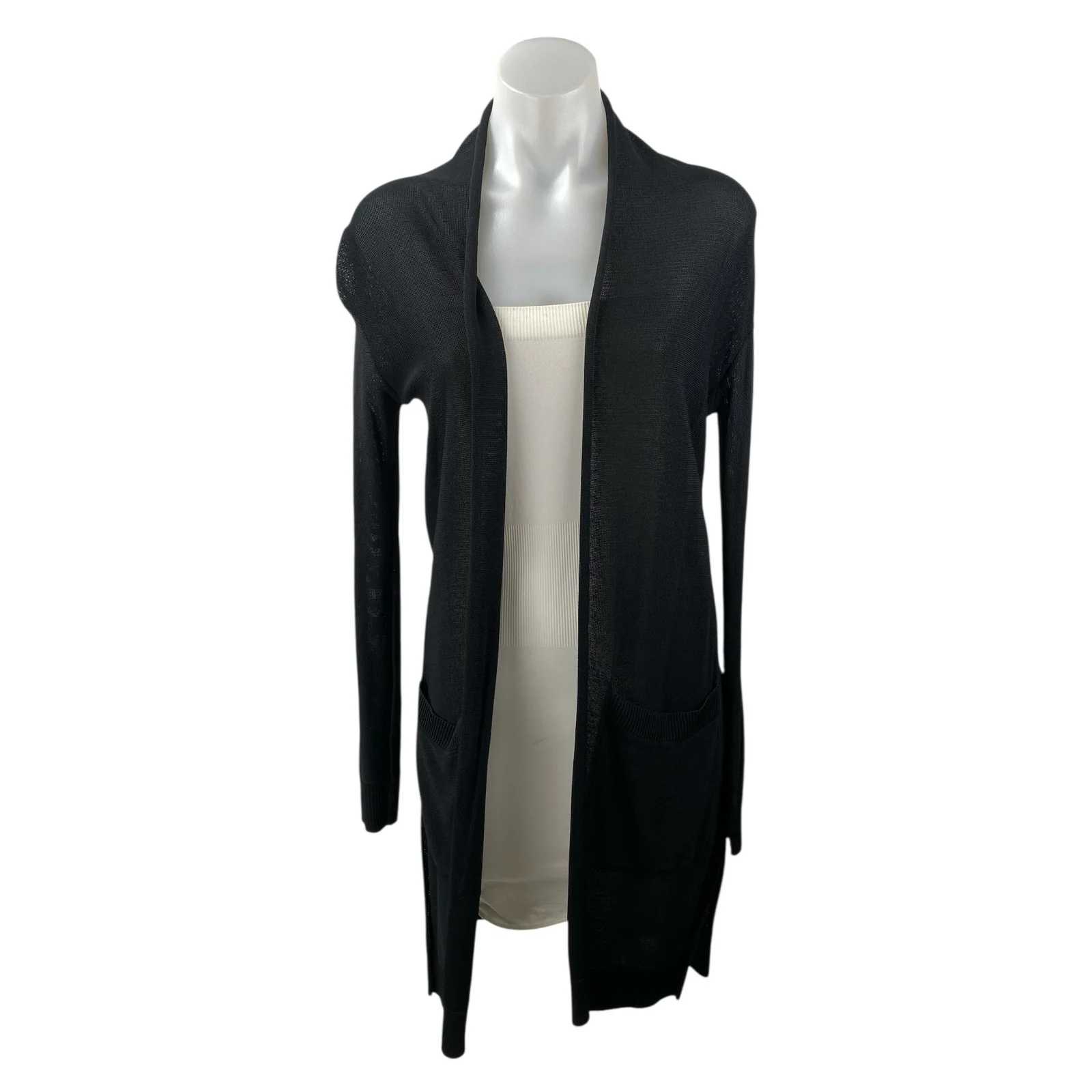 Aritzia Wilfred Black Open Front Long Sleeve Long Cardigan Sweater Top Size XXS