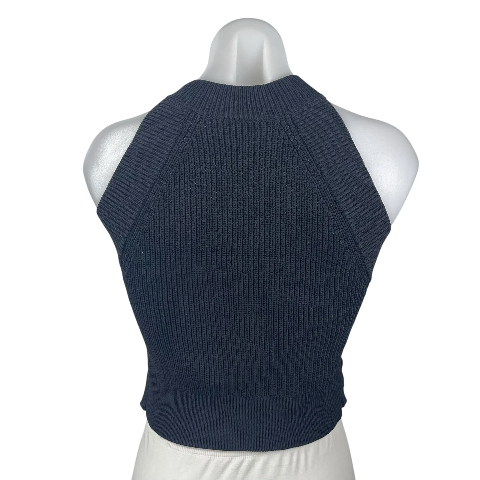 Aritzia Wilfred Black Rib Knit Sleeveless Halter Crop Sweater Tank Top Size XXS - Image 2