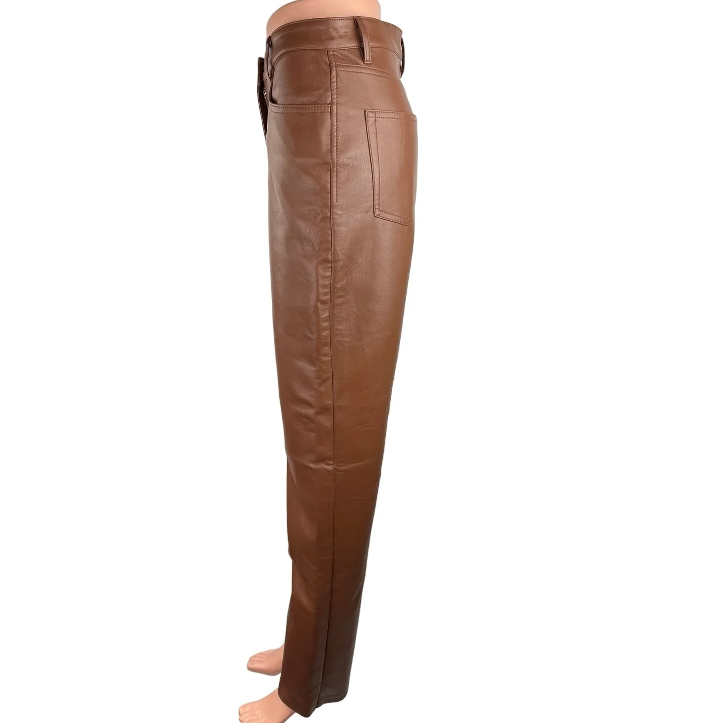 Aritzia Wilfred Brown Faux Leather High Rise Flat Front Straight Leg Pant Size 4 - Image 2