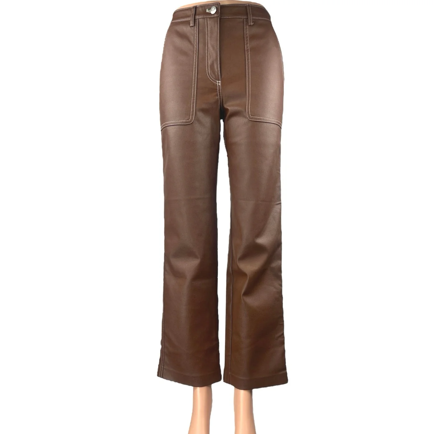 Aritzia Wilfred Brown Faux Leather High Waist Straight Wide Leg Trousers Pants 0
