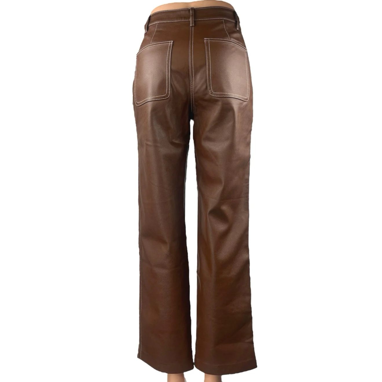 Aritzia Wilfred Brown Faux Leather High Waist Straight Wide Leg Trousers Pants 0 - Image 3