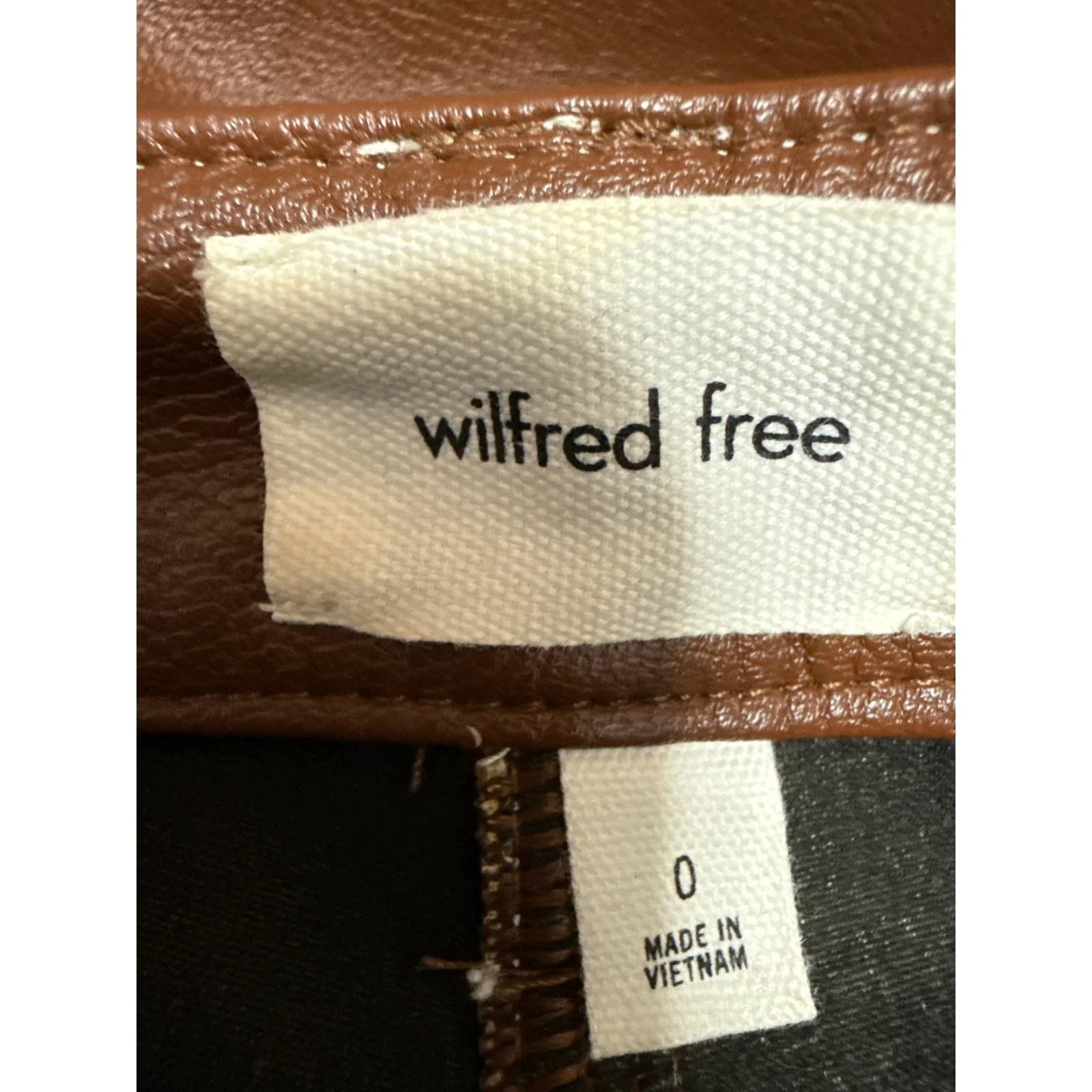 Aritzia Wilfred Brown Faux Leather High Waist Straight Wide Leg Trousers Pants 0 - Image 4