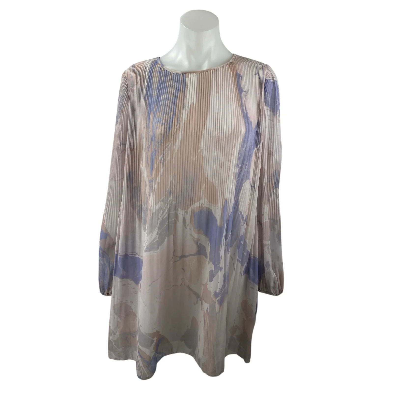 Aritzia Wilfred Daydreamer Multicolor Pleated Chiffon Long Sleeve Mini Dress M
