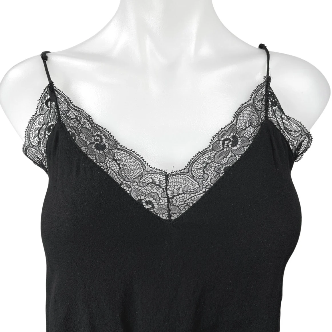 Aritzia Wilfred Free Black Floral Lace Trim Sleeveless Cami Crop Tank Top Size S - Image 3