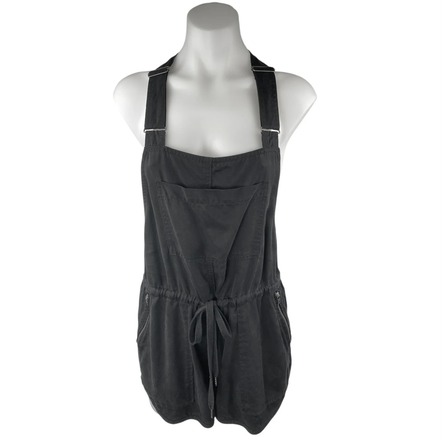 Aritzia Wilfred Free Black Sleeveless Tie Waist Romper Overalls Shorts Size XS