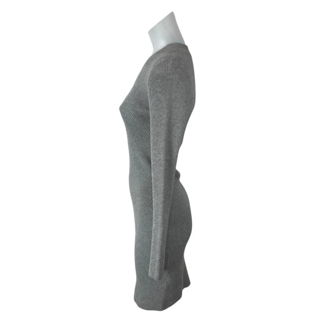 Aritzia Wilfred Free Gray Knit Sculpt Long Sleeve Mini Bodycon Sweater Dress S - Image 2