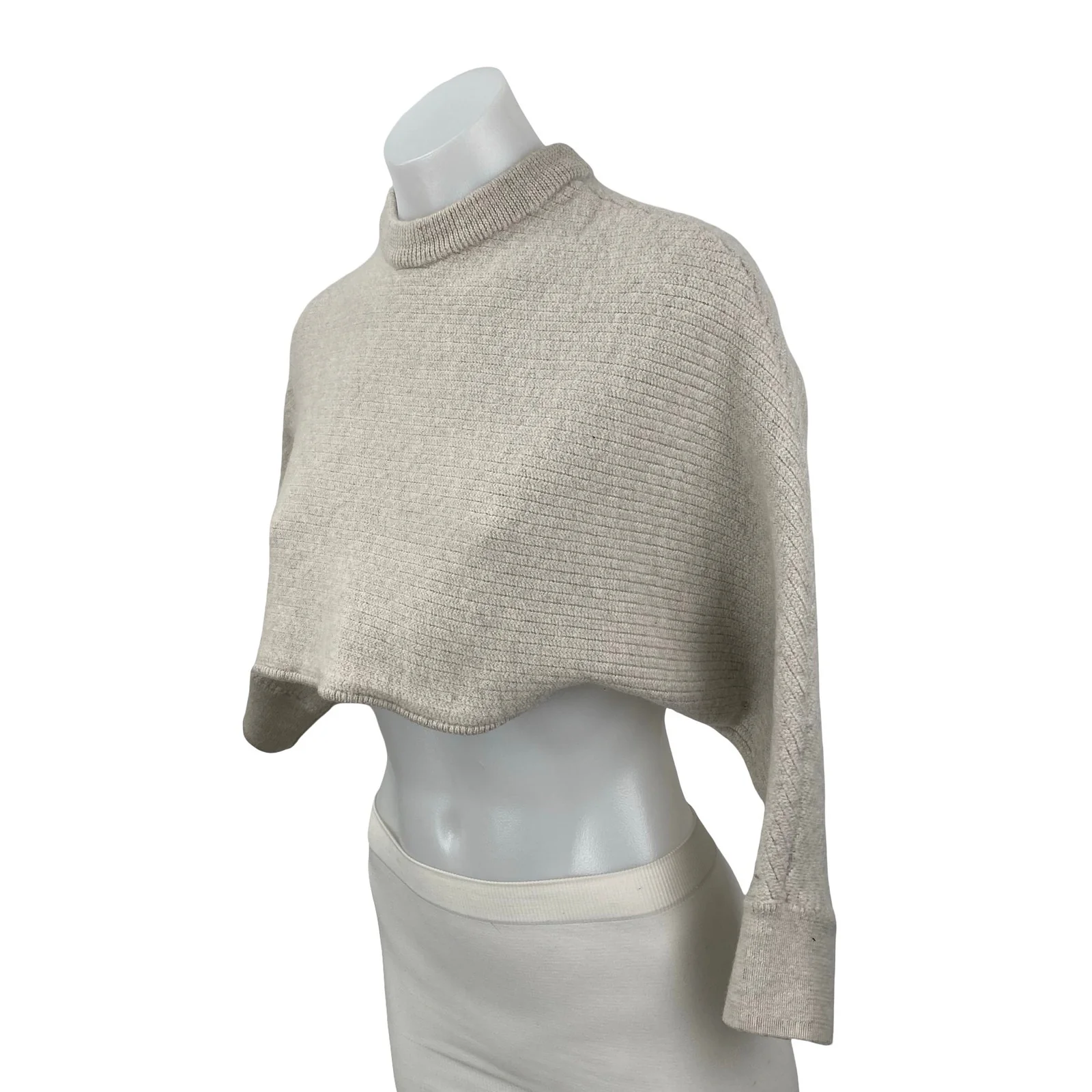 Aritzia Wilfred Free Lola 100% Wool Women's Gray Long Sleeve Crop Sweater Top M - Image 3