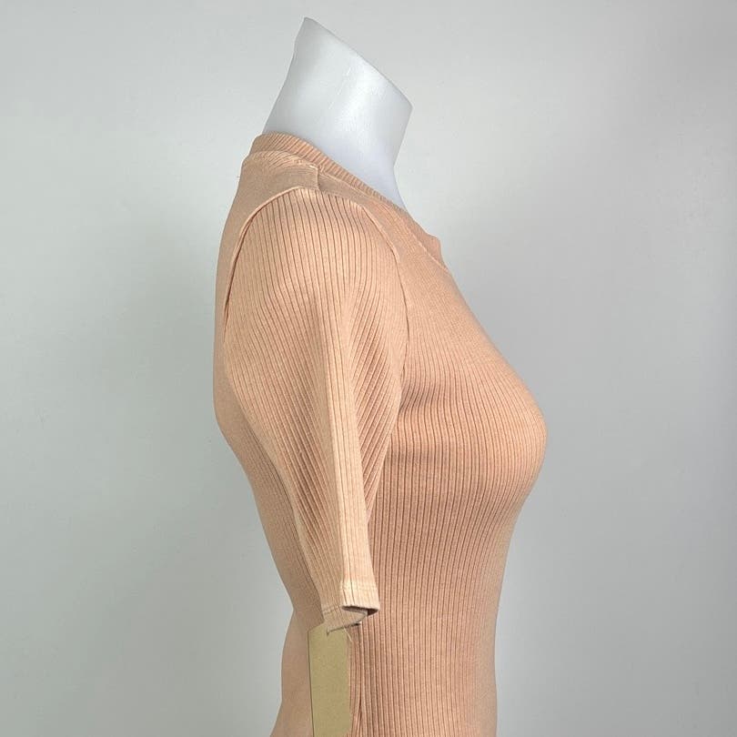 Aritzia Wilfred Free NWT Astoria Peach Orange Ribbed Round Neck Mini Dress Sz S - Image 5