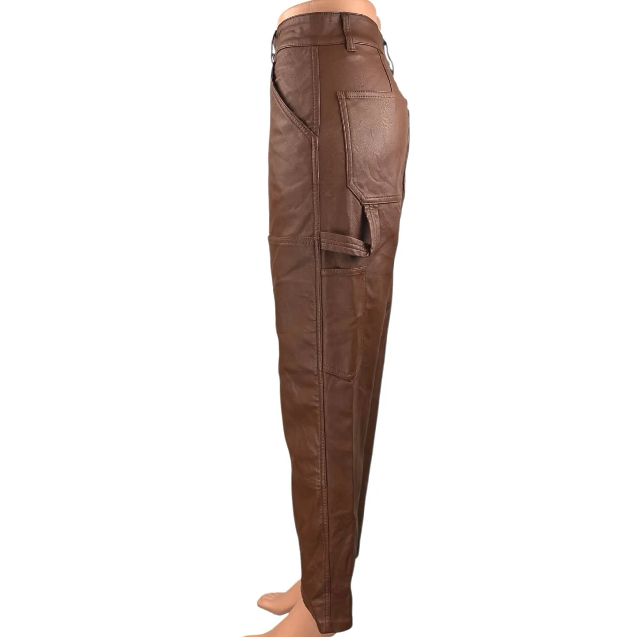 Aritzia Wilfred Free Women's Brown Faux Leather Vegan Carpenter Trousers Pants 2 - Image 2