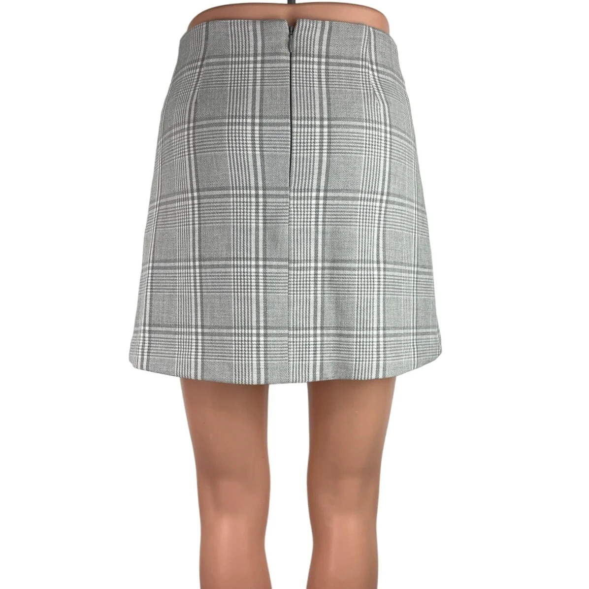 Aritzia Wilfred Gray Plaid Back Zipper Casual Golf Mini A-Line Skirt Size 2 - Image 3