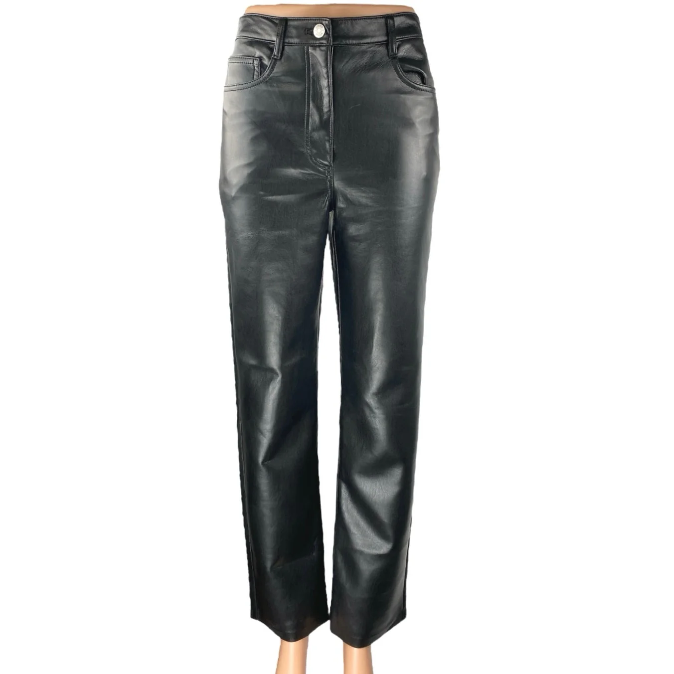 Aritzia Wilfred Melina Black Faux Leather High Waisted Straight Trousers Pants 2