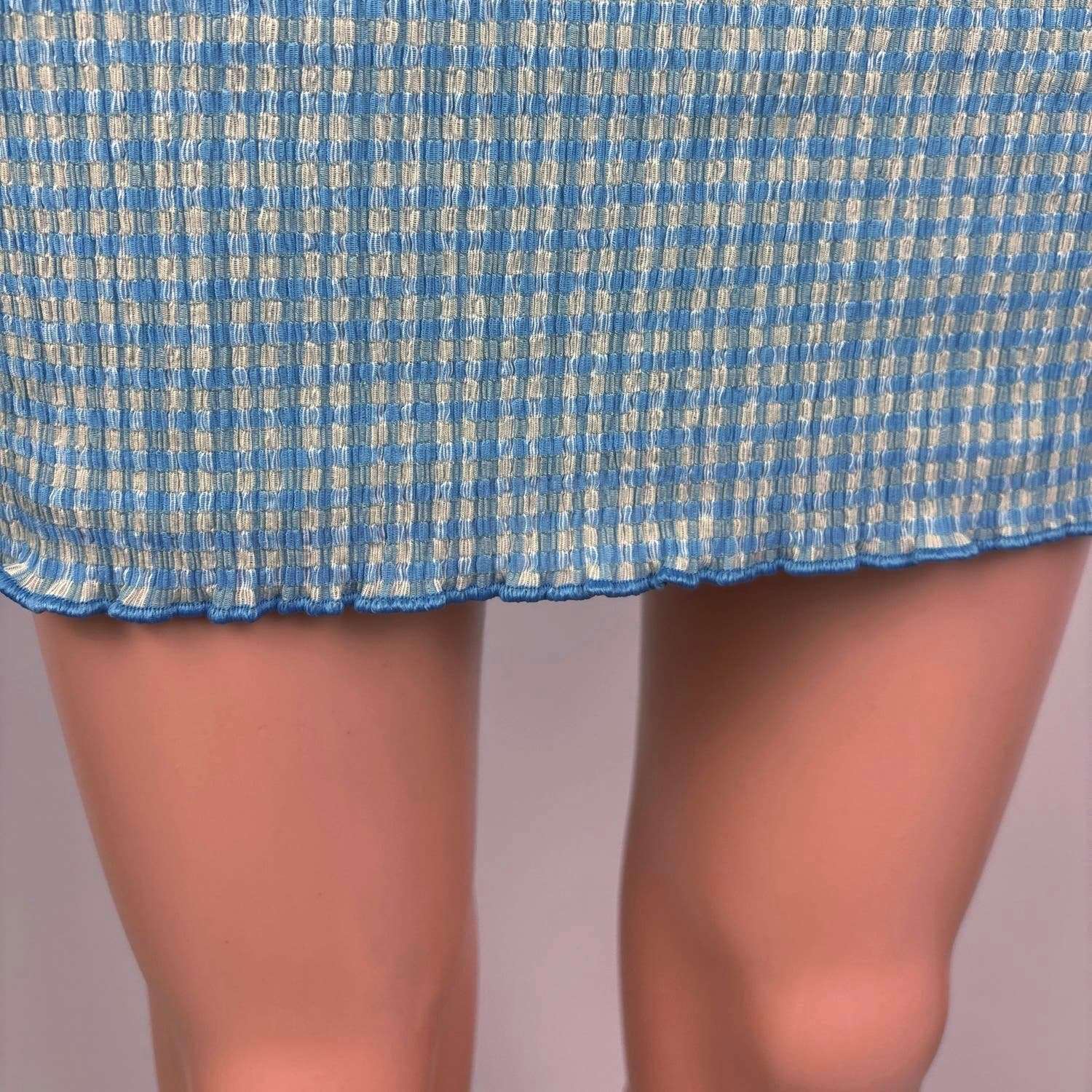 Aritzia Wilfred NWT Blue Yellow Plaid Check High Waist Pull On Mini Skirt Size S - Image 5