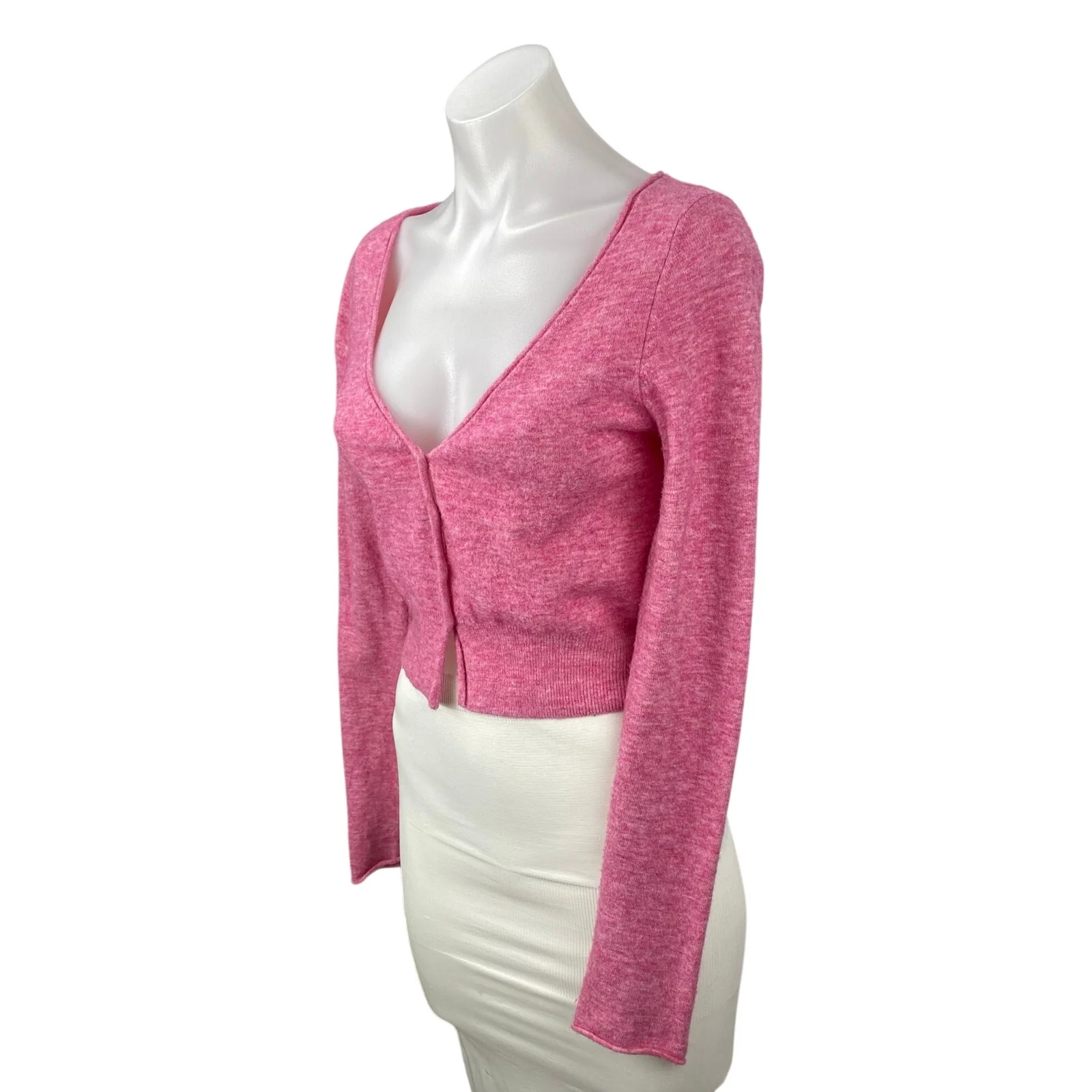 Aritzia Wilfred Pink Wool Cashmere Long Sleeve Button Up Crop Cardigan Sweater S - Image 3