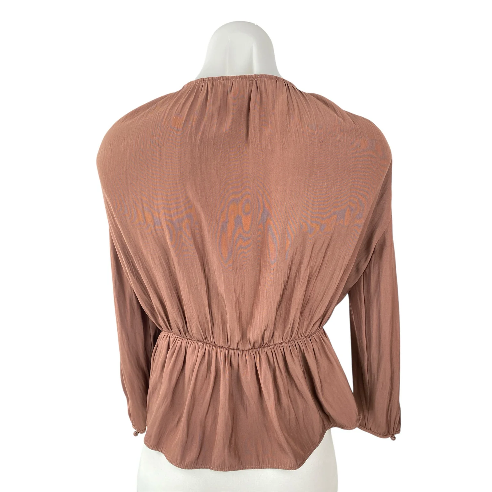 Aritzia Wilfred Shanina Womens Brown Deep V Neck Long Sleeve Tie Blouse Top Sz S - Image 4
